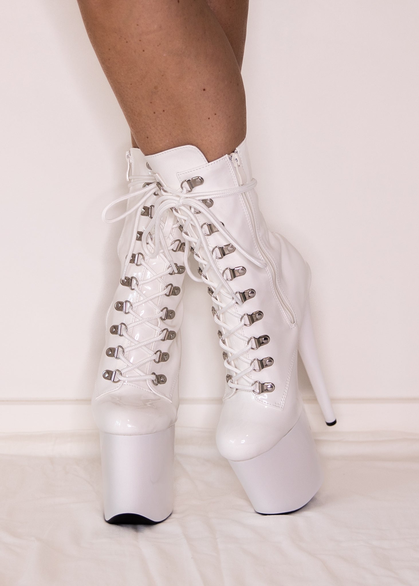 White 8 Inch Boots - Sky High Heels Australia